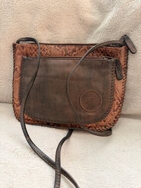 Brown Leather Crossbody Bag with Woven Trim